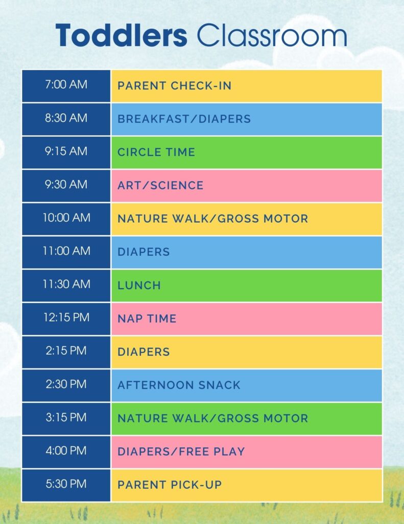Toddlers classroom schedule schedule at BKids Daycare & Preschool in Portland Oregon