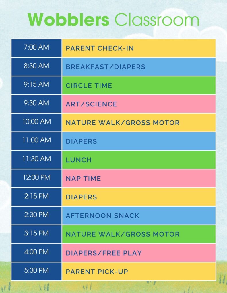 Wobblers schedule schedule at BKids Daycare & Preschool in Portland Oregon